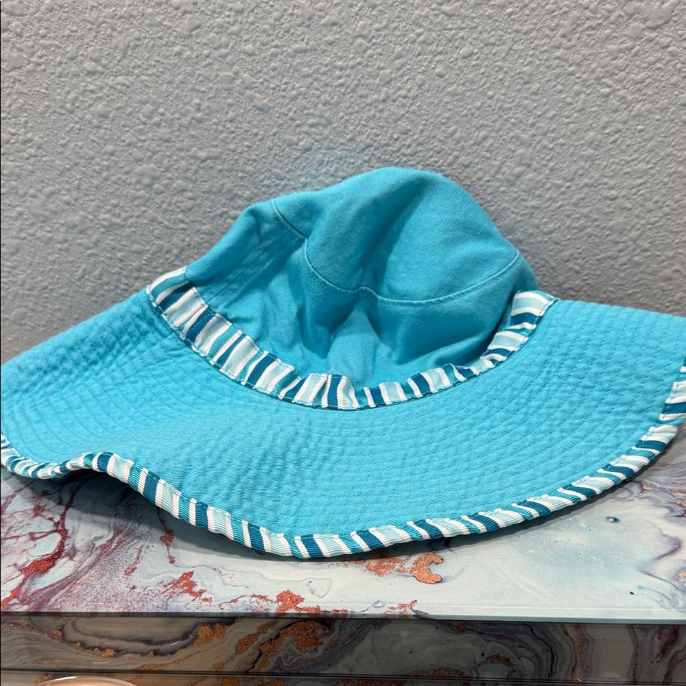 Hanna Andersson Turquoise Sun Hat with Striped Edge, Size Medium, EUC
